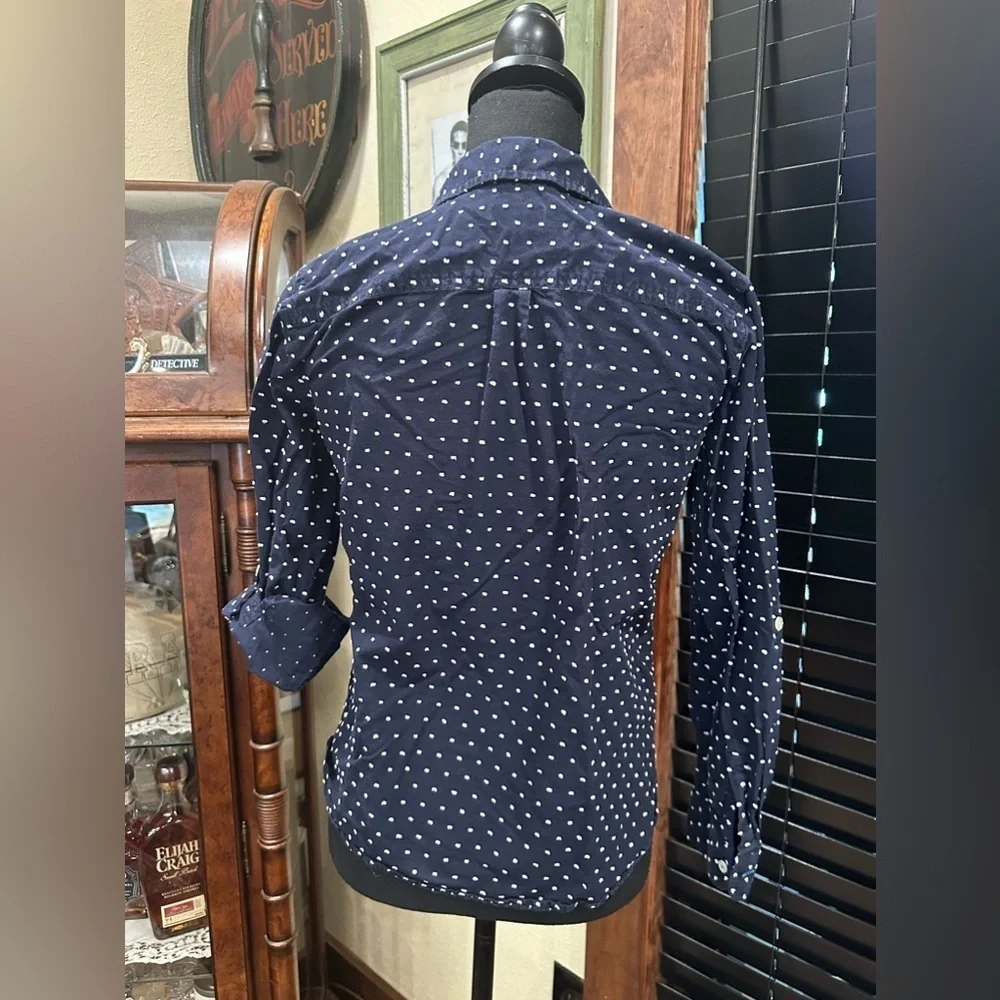 Talbots Top Navy White Polka Dot Button Long Sleeve - Picture 6 of 7